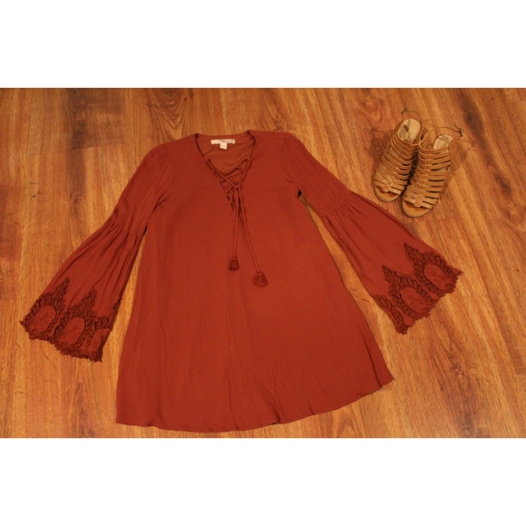 Rust Bell Sleeve Dress - Picture 1 of 4